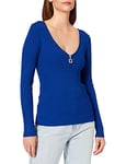 Morgan Women's Fine, Plain, with Long Sleeves and V-Neck, 212-mbanzi Sweater, Blue (Bleu Electrique), L