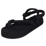 NIGHT CHERRY Women Walking Sandals Summer Flatform Clip Toe Comfort Beach Sandals Outdoor Wide Fit Sandals Black Size 38 Asian