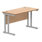 Office Hippo Essentials Rectangular Writing Computer Work Place, Home Office Desk with Cable Port Management, Silver Frame, Norwegian Beech Top, Wood, 140x60cm