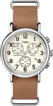 Timex Weekender 40mm Cream Dial and Tan Leather Strap Chronograph Quartz Watch TWC063500