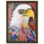 Bald Eagle Bird And Abstract Pattern Folk Art Watercolour Painting Artwork Framed Wall Art Print A4