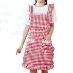 Förkläde Köksbakningsförkläden Vintage Damförkläden Red Grid Frilly Förkläden Prinsessan Söt födelsedagspresent Bomull Pinafore Förkläden För Kvinnor Tjej med ficka Red As shown