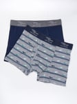 FatFace Land Rover Stripe Boxers, Pack of 2, Grey/Navy