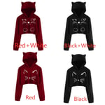 Women Girls Cute Sweatshirts Hoodie Crop Tops Red 2xl