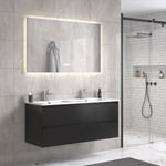 SparMax NoraDesign 120 cm grå matt baderomsmøbel dobbel m/hvit servant og rektangulært speil