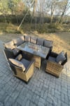 Outdoor Rattan High Back Sofa Set Gas Fire Pit Dining Table Heater Burner 8 Seater
