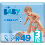 Couches Bébé Taille 3 : 4-9 Kg Ultra Dry Carrefour Baby - Le Paquet De 49 Couches