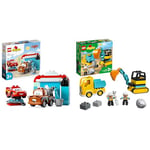 LEGO 10996 DUPLO, Disney and Pixar's Cars Lightning McQueen & Mater's Car Wash Fun Buildable Toy & 10931 DUPLO Town Truck & Tracked Excavator Construction Vehicle Toy