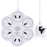 URbantin 5M Extension lead with USB Slots Surge Protector, 4 Gang Power Strips with 4-Port USB Plug Extension Cable 16.4FT AC Sockets UK Plug (White)