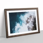 Crashing Waves At Bondi Beach In Abstract Modern Art Framed Wall Art Print, Ready to Hang Picture for Living Room Bedroom Home Office Décor, Walnut A3 (46 x 34 cm)