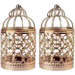 2-pack hängande fågelburlykta, vintage metall te-ljus dekorativ ljusstake dekoration fågelbur för bröllopsfest hem Rose Gold