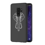 Zhuofan Plus Samsung Galaxy S9 Case, Black Silicone Soft Tpu Gel with Design Print Pattern Anti Scratch Shockproof Protactive Cover for Samsung Galaxy S9, Elephant