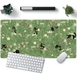 Grön skrivbordsmatta XL söt katt cool skrivbordsunderlägg tangentbordsmatta Kawaii svart katt blomma musmatta grön skrivbordsmatta skrivbordsdekor med sydd 31,5x15,7 tum