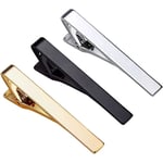 3-pack slipsnålar för män, långa modeller, slipsnålset med fyrkantiga kanter, slipsnålar i silver, guld och svart, slipsnål för bröllop