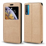 TCL 20 5G T781H T781K Case, Wood Grain Leather Case with Card Holder and Window, Magnetic Flip Cover for TCL 20 5G T781H T781K
