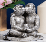 KISSING MONKEYS COUPLE ORNAMENT Silver Monkey Sculpture Statue Valentines Gift