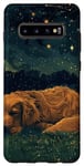 Coque pour Galaxy S10+ Golden Retriever Chien Observation des étoiles Ciel nocturne