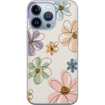 Apple iPhone 13 Pro Transparent Mobilskal Tecknade Blommor