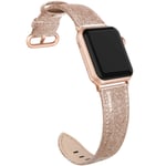 PARMPH Genuine Leather Band Compatible for Apple Watch 38mm 40mm 41mm, Shiny Bling Glitter Slim Thin Elegant Leather Strap Compatible with iWatch Series 7 6 5 4 3 2 1 SE Women, Glistening Rose Gold