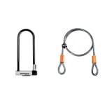 Kryptonite KryptoLok Long Shackle U-Lock - Black/Silver & Kryptoflex Cable with Double Loop Bike Lock Security, 10mm x 120cm, Silver/Orange