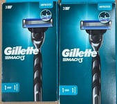 Pack of 2 x 3x Mens Gillette Mach 3 Razor Handle + 1 Shaving Blade Head Precisio
