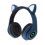 Casque sans fil Bluetooth chat oreille lueur lumiere stéréo basse casques enfants Gamer fille cadeaux PC téléphone casque de jeu pour IPad-bleu