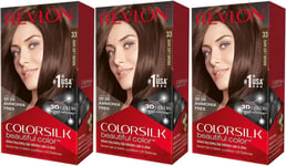 3 x Revlon Colorsilk Permanent Hair Colour - 33 Dark Soft Brown
