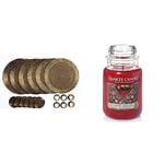 Yankee Candle Scented Candle - Red Apple Wreath Large Jar Candle : up to 150 Hours & Penguin Home Glass Beaded 6 x Placemats (32cm), 6 x Coasters (10cm) & 6 x Napkin Rings (5cm) - Set of 18
