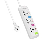 Mscien 3 Way Travel Extension Lead,Individual Switched UK To EU Power Strip With 1.8M Extension Cord(White/10A/2500W)¡"