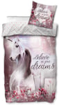 Påslakanset - Unicorn - 140x200 cm - Belive in your dreams - 2-i-1 - 100% bomull
