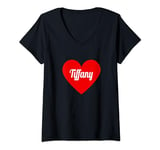 Womens I Heart Tiffany Names And Heart, I Love Tiffany Personalized V-Neck T-Shirt