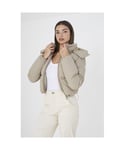 Good For Nothing Womens Taupe Cropped Hooded Puffer Jacket With Detachable Hood - Size 14 UK