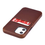 Dockem Virtuosa M1 Card Case for iPhone 12 mini: Built-in Metal Plate, Designed for Magnetic Mounting: Ultra Slim Top Grain Genuine Leather Wallet Case: M-Series - (Brown Virtuosa)