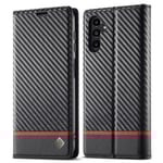 SKALO Samsung A15 5G LC.IMEEKE Carbon Fiber Plånboksfodral i PU-Läder - Svart Svart