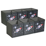 Amazon Basics Collapsible Fabric Storage Cube Organiser Bins, Pack of 6, Space Rockets, 26.7 x 26.7 x 28 cm