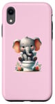 Coque pour iPhone XR Rose mignon bébé éléphant assis sur les toilettes Art fantaisiste