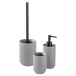 Harbour Housewares 3pc Bathroom Accessories Set - Liquid Soap Dispenser Pump, Toothbrush Tumbler, Toilet Brush and Holder - Concrete - Grey