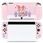 BelugaDesign Dog Boba Case | Cute Kawaii Dog Bubble Tea Pastel Corgi Animal Cover | Snap on Shell Compatible with Nintendo Switch OLED (Switch OLED, Pink)