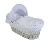 Cuddles Collection White Wicker Moses Basket - Pink Dimple