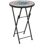 Sidobord, hopfällbart trädgårdsbord med mosaikdesign, diameter 35,5 x 55 cm, runt väderbeständigt balkongbord av metall, camping