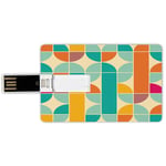 16G USB Flash Drives Credit Card Shape Retro Memory Stick Bank Card Style Pop Art Funky Unusual Geometric Forms Mosaic Style Old Fashioned Artistic Graphic Decorative,Multicolor Waterproof Pen Thumb L