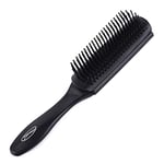 Fine Lines Brosse à cheveux à 7 rangées pour homme et femme - Coussin en caoutchouc noir - Idéal pour les cheveux bouclés ou fins et les extensions de cheveux - Compagnon de voyage parfait - Design