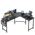 CubiCubi Table de jeu, bureau d'angle de jeu en forme de L, 150 x 120 cm, avec support d'écran et sac de rangement latéral, noire