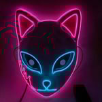 SINSEN Demon Slayer Fox Mask LED Cosplay Kattmask Japansk anime Halloween kostym rekvisita för barn Vuxna Pink