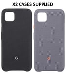 2x Cases Google Pixel 4 Genuine / Official Fabric Back Case Cover Black & Grey