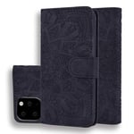 Scratch Resistant Genuine Leather Case Calf Pattern Double Folding Design Embossed Leather Case With Holder and Card Slots, for IPhone 11 (6.1 Inch) (Color : Black)