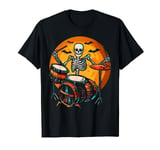 Skeleton playing drum Halloween moon for drummer men women T-Shirt
