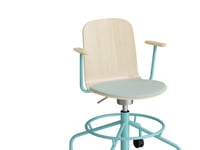 Stol Add 5903, Fotstöd, Hjul Och Armstöd, Vitpigmenterad Eklaminat, Sits Grön Textil, Grön Ram