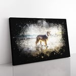 Big Box Art Border Collie Dog at The Beach Paint Splash Canvas Wall Art Print Ready to Hang Picture, 76 x 50 cm (30 x 20 Inch), White, Olive, Green, Gold, Grey, Brown