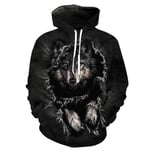 Wolf Head 3d Cool Digital Print Loose Hooded Pocket Sweatshirt Black L
